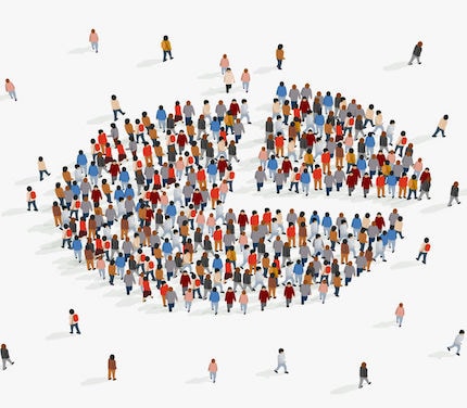 Population demographics report, pie chart composed of people. Vector illustration