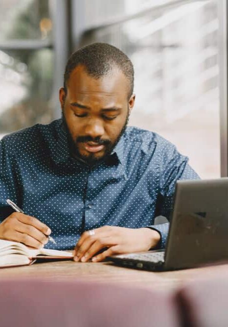 Man studying on laptop