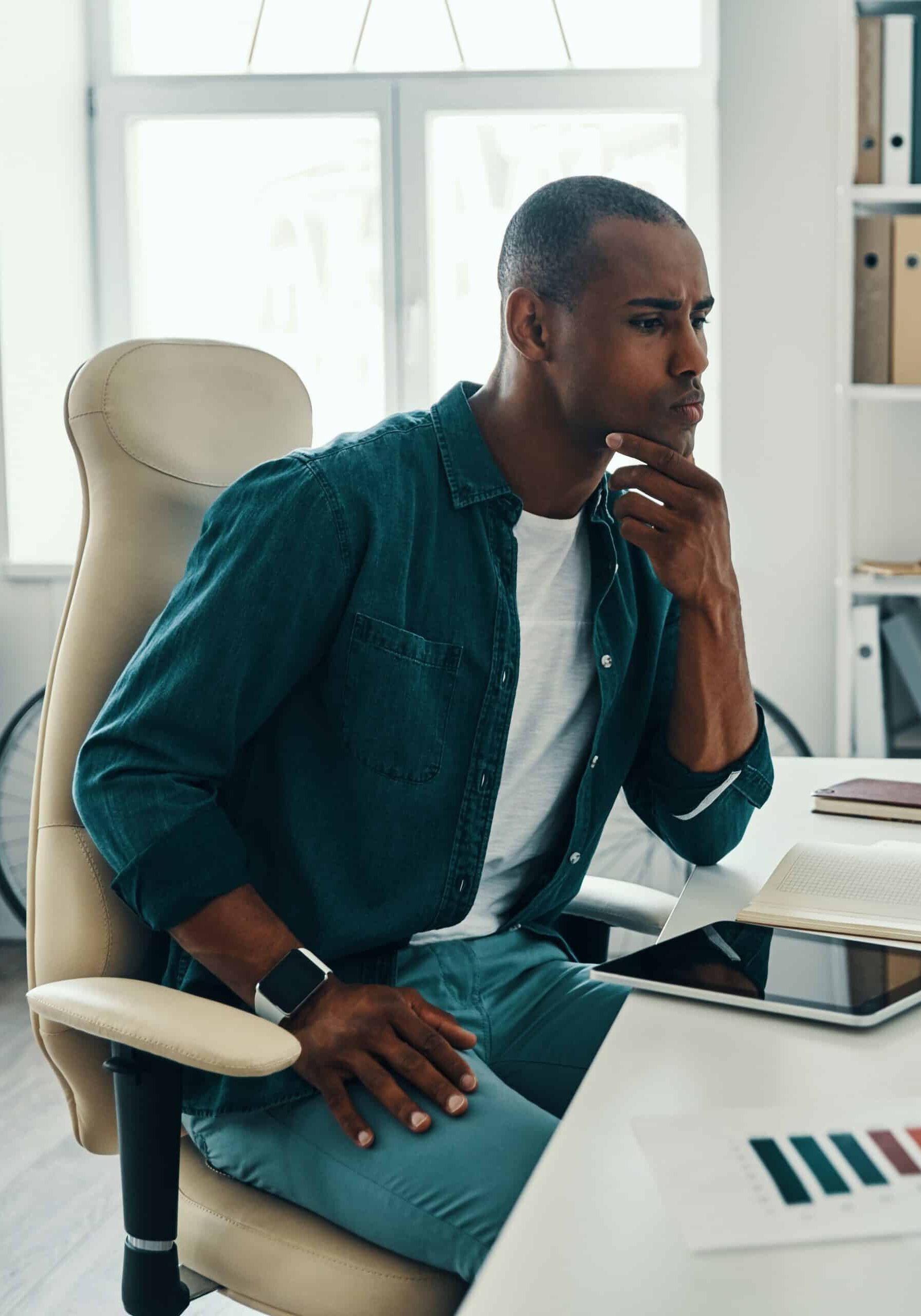 Thoughtful patient in desk